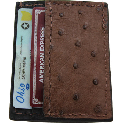 Brown Ostrich Money Clip Wallet With Credit Card Slots - Bullhide Belts