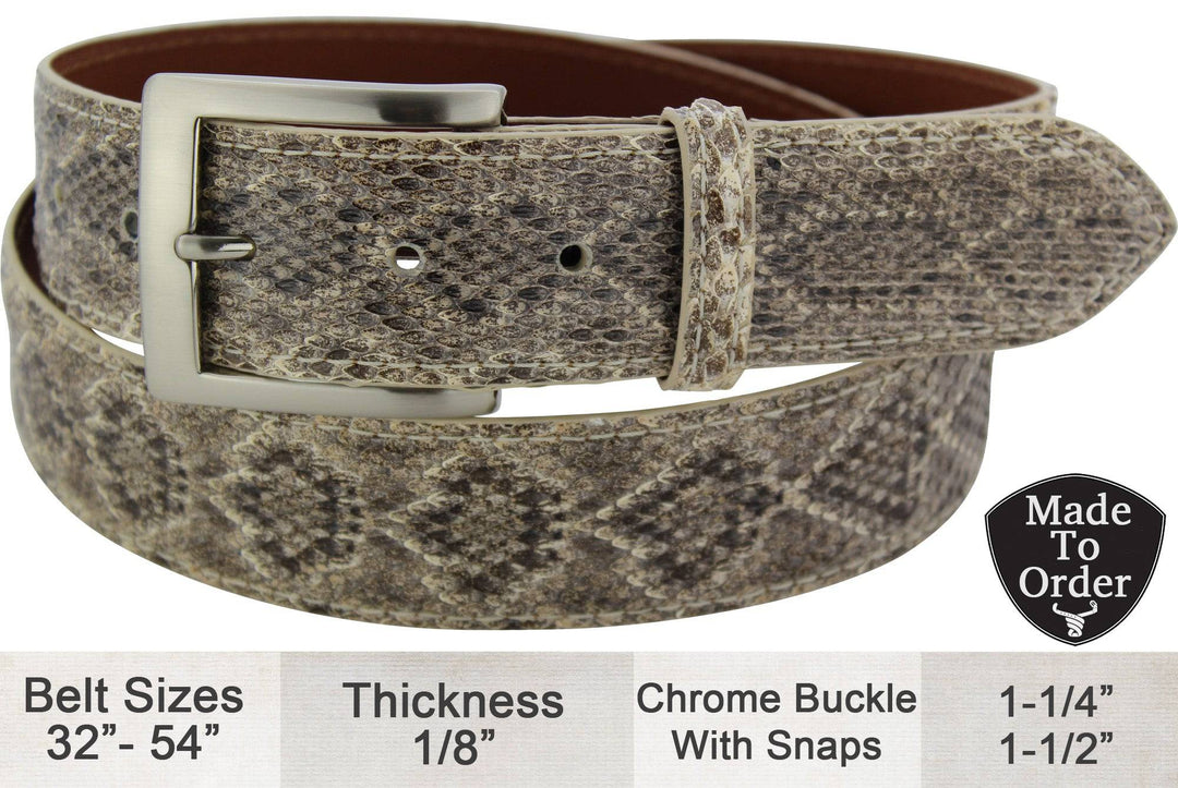 Men s Western Diamondback Rattlesnake Designer Full Grain Leather Belt Made To Order Allow 7 To 8 Weeks To Ship Due To Holidays