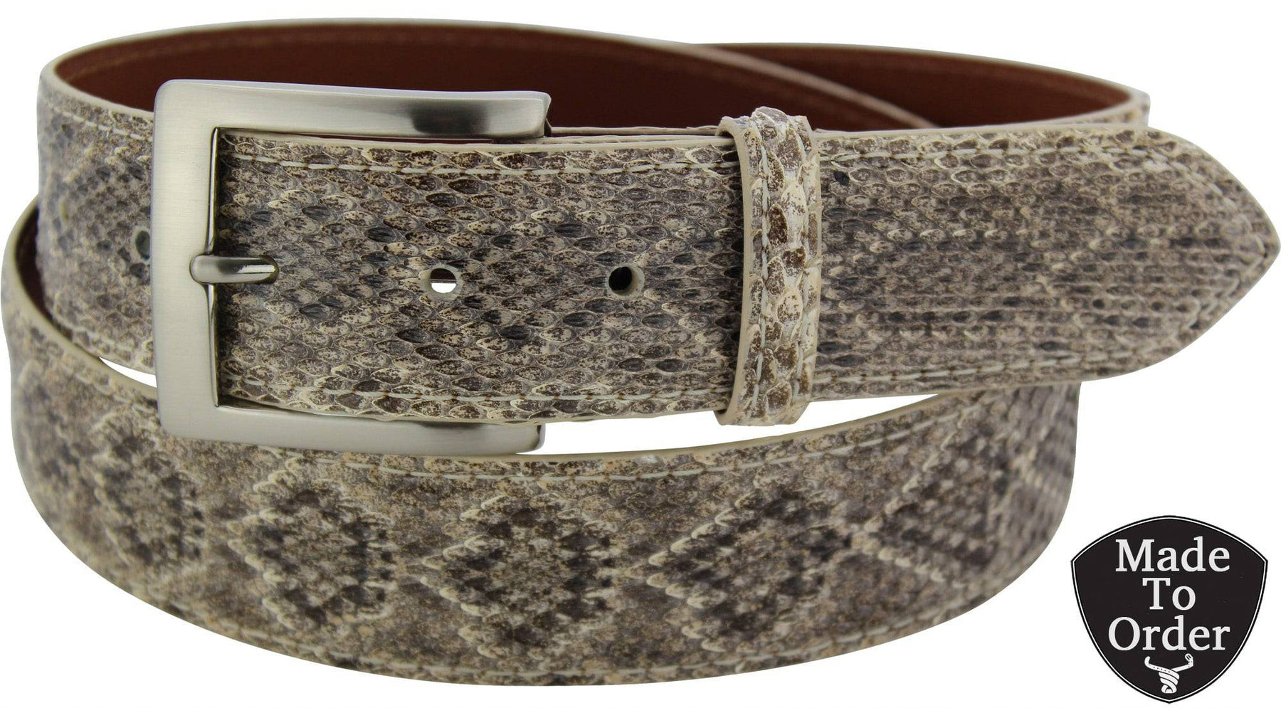 Men's Western Diamondback Rattlesnake Full Grain Leather Belt