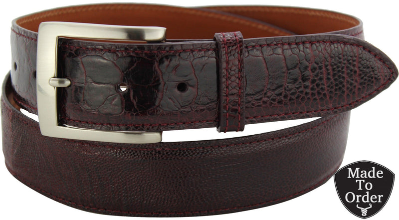 burgundy mens dress belt Men's Burgundy Ostrich Leg Designer Full Grain Leather Belt – BullhideBelts.com