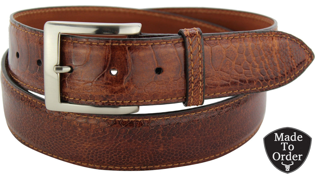 Cipriani Belt Ostrich Grain Leather Amber Cognac Brown Wide - Size Medium - EUC Ostri Cognac Luxury Ostrich Print Belt, Men main image 2