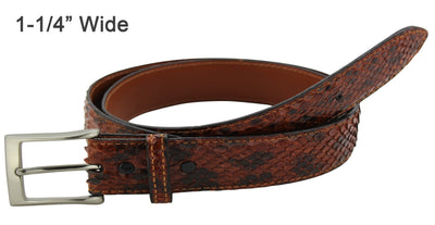 Bullhide Belts Tobacco Anaconda Snake Skin Dress or Casual Designer Belt