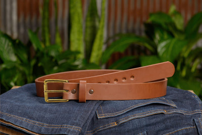 The Eastwood: Men's Caramel Tan Non Stitched Leather Belt Max Thick With Brass 1.50" - Bullhide Belts