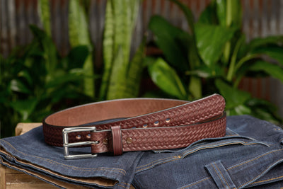 The Eastwood: Men's Brown Basket Weave Leather Belt Max Thick 1.50" - Bullhide Belts