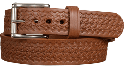 The Eastwood: Men's Caramel Tan Basket Weave Leather Belt Max Thick 1.50" - Bullhide Belts