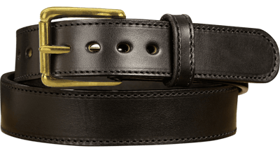 The Eastwood: Men's Black Stitched Leather Belt Max Thick With Brass 1.50" - Bullhide Belts