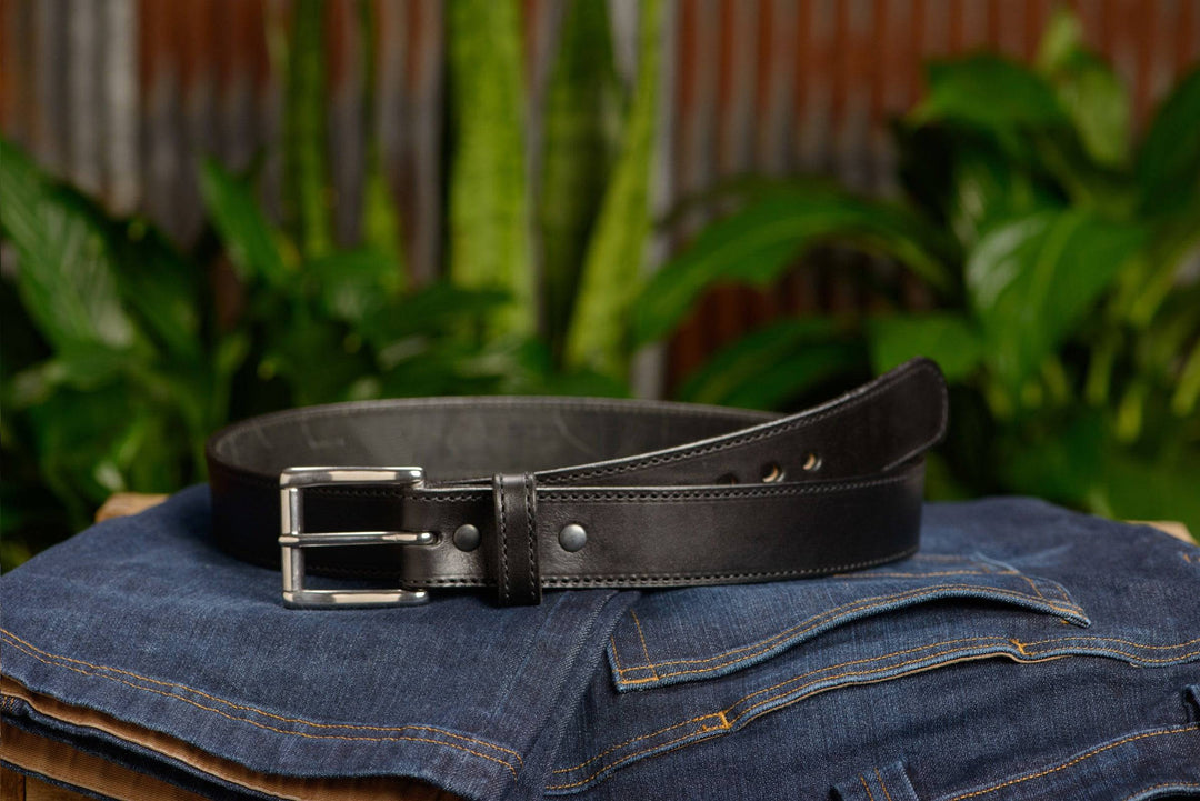 The Eastwood: Men's Black Stitched Leather Belt Max Thick
