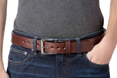 The Eastwood: Men's Brown Stitched Leather Belt Max Thick 1.50" - Bullhide Belts