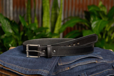 The Eastwood: Men's Black Double Stitched Leather Belt Max Thick 1.50" - Bullhide Belts