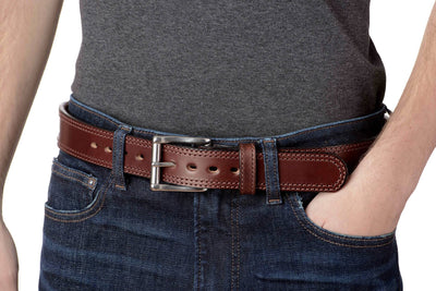 The Eastwood: Men's Brown Double Stitched Leather Belt Max Thick 1.50" - Bullhide Belts