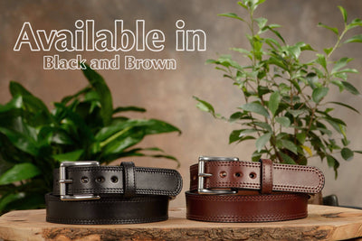 The Eastwood: Men's Brown Double Stitched Leather Belt Max Thick 1.50" - Bullhide Belts