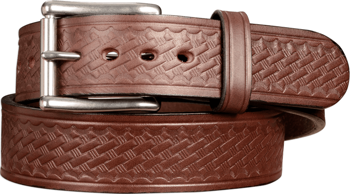 The Eastwood: Men's Brown Basket Weave Leather Belt Max Thick