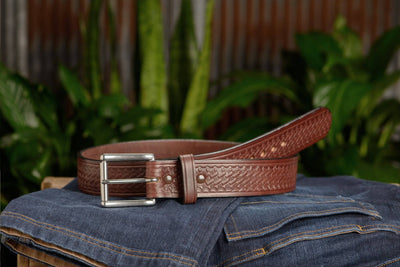 The Eastwood: Men's Brown Basket Weave Leather Belt Max Thick 1.75" Extra Wide - Bullhide Belts