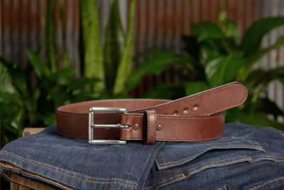 The Eastwood: Men's Brown Stitched Leather Belt Max Thick 1.75" Extra Wide - Bullhide Belts