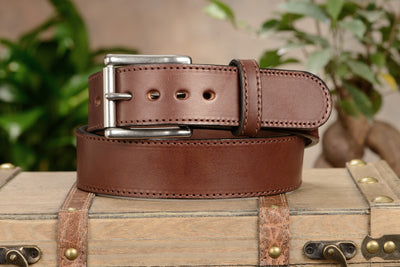 The Eastwood: Men's Brown Stitched Leather Belt Max Thick 1.75" Extra Wide - Bullhide Belts