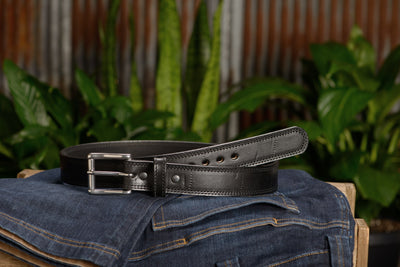 The Bomber: Men's Black Double Stitched With Distressed Marks Leather Belt 1.50" - Bullhide Belts