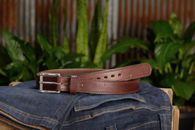 The Bomber: Men's Brown Double Stitched With Distressed Marks Leather Belt 1.50" - Bullhide Belts