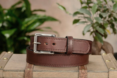 The Bomber: Men's Brown Double Stitched With Distressed Marks Leather Belt 1.50" - Bullhide Belts