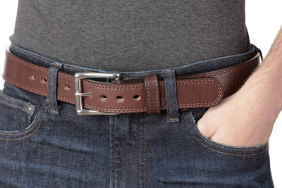 The Bomber: Men's Brown Double Stitched With Distressed Marks Leather Belt 1.50" - Bullhide Belts
