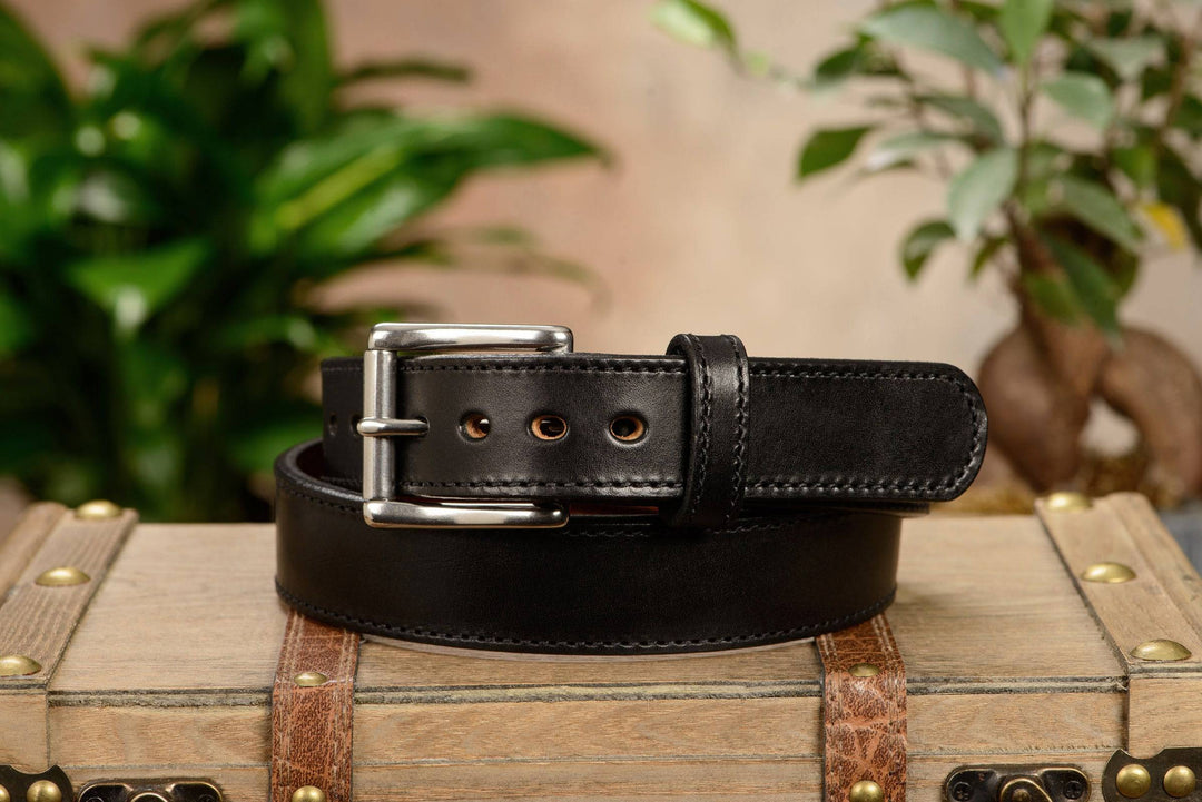 The Norris: Men's Black Stitched Leather Belt Max Thick With