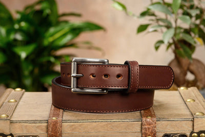 The Norris: Men's Brown Stitched Leather Belt Max Thick With Steel Core 1.50" - Bullhide Belts