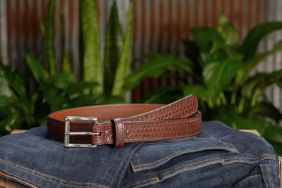 The Norris: Brown Stitched Basket Weave Max Thick With Steel Core 1.50" - Bullhide Belts