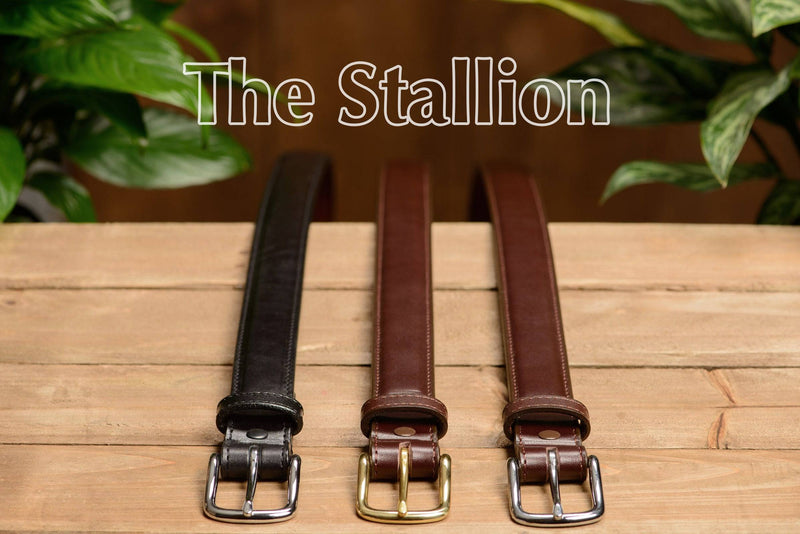 The Stallion: Black Stitched Italian Leather With Steel Core 1.25" - Bullhide Belts