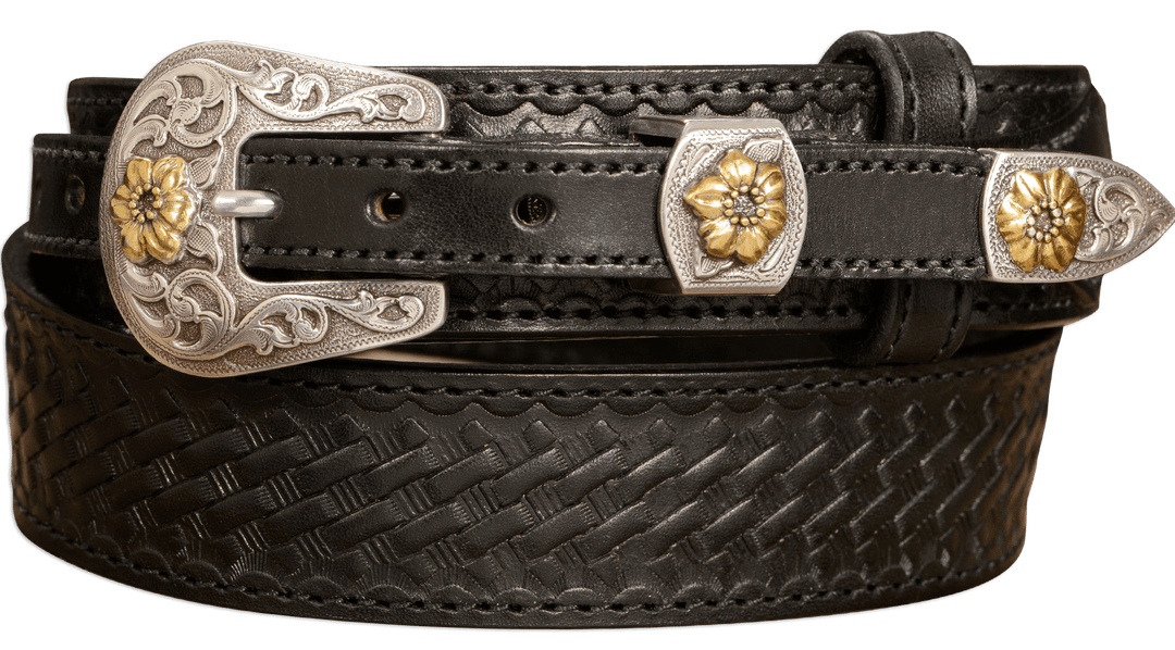 The Texan: Black Stitched Basket Weave Western Ranger