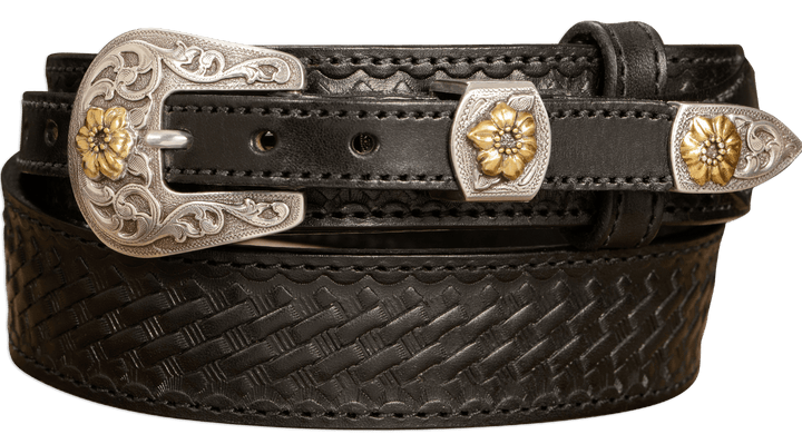 The Texan: Black Stitched Basket Weave Western Ranger 1.50 The Texan: Black Stitched Basket Weave Western Ranger 1.50