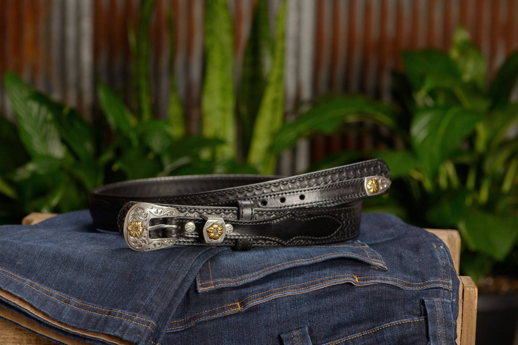 Western Ranger Steel Set The Texan: Black Stitched Basket Weave Western Ranger 1.50 ...
