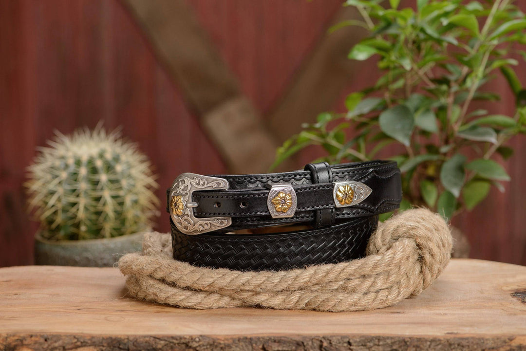 The Texan Black Stitched Basket Weave Western Ranger 1.50 BullhideBelts