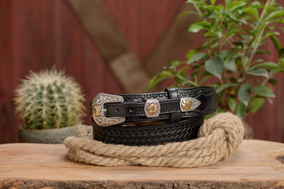 The Texan: Black Stitched Basket Weave Western Ranger 1.50" - Bullhide Belts
