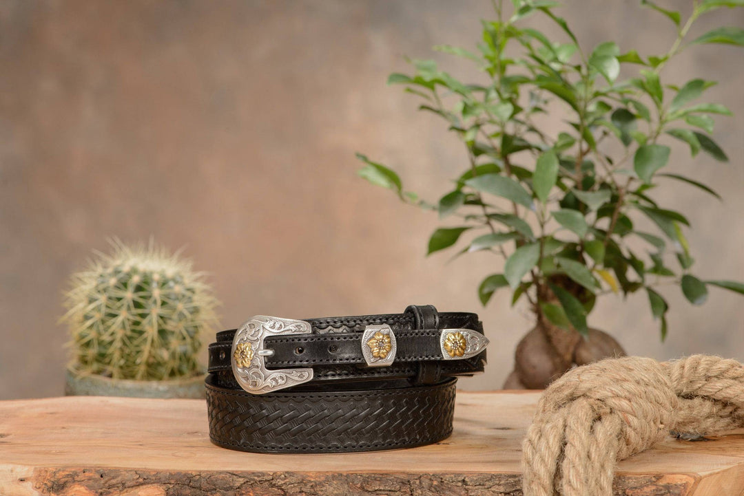49-50 Men's 1-1/2 Western Brown Basket Weave Tooled Leather Ranger Belt 26ranger13