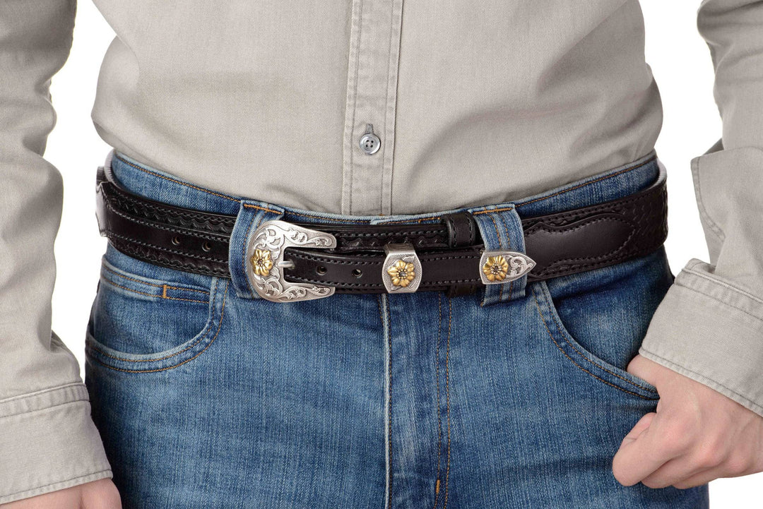 The Texan: Black Stitched Basket Weave Western Ranger 1.50