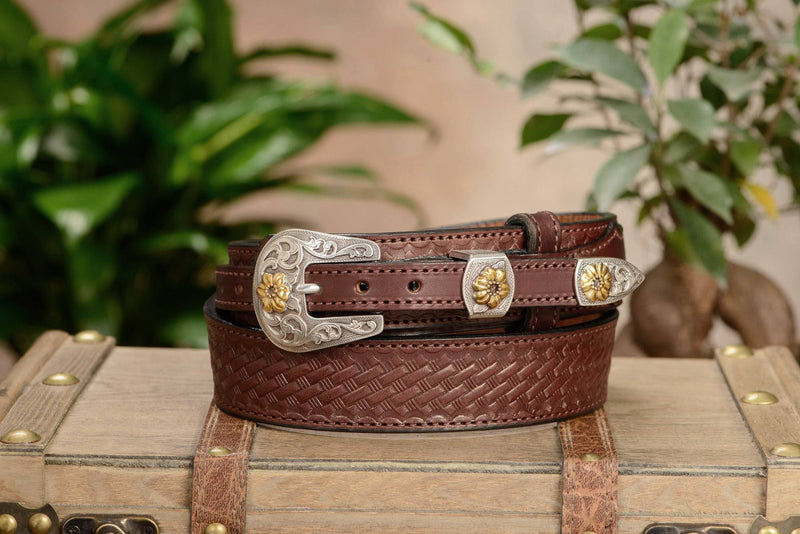 The Texan: Brown Stitched Basket Weave Western Ranger 1.50" - Bullhide Belts