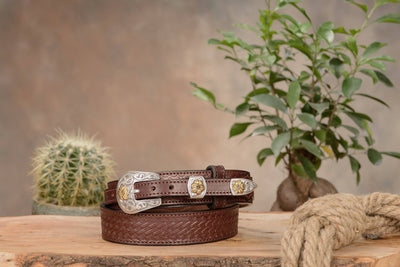 The Texan: Brown Stitched Basket Weave Western Ranger 1.50" - Bullhide Belts