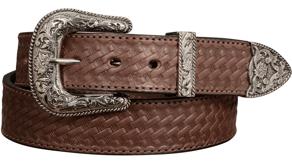Nocona Medium Brown Leather Mens Western Embossed Belt