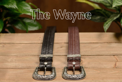 The Wayne: Men's Black Stitched Basket Weave Western Leather Belt 1.50" - Bullhide Belts