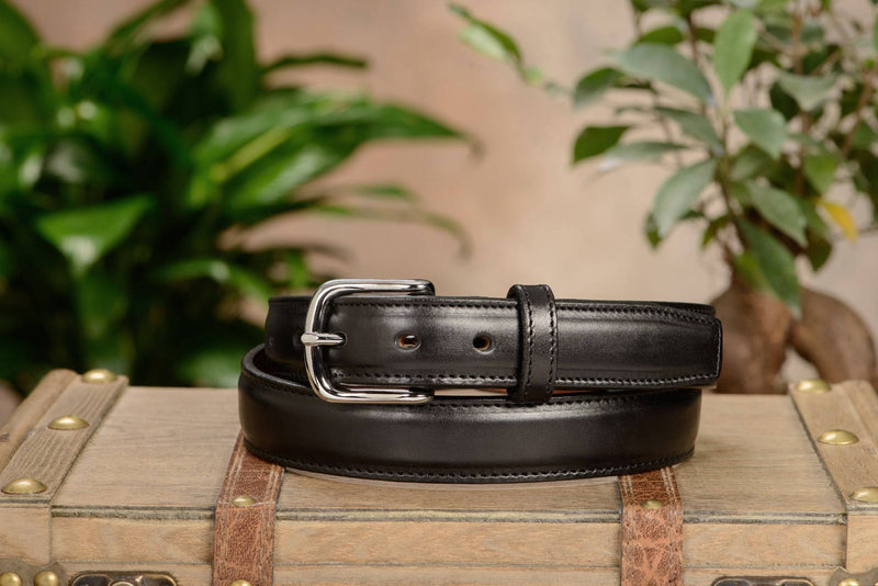 The Stallion: Black Stitched Italian Leather With Steel Core 1.25" - Bullhide Belts