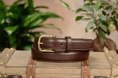 The Stallion: Men's Brown Stitched Italian Leather Belt With Brass Buckle 1.25" - Bullhide Belts