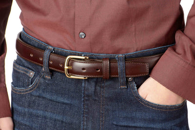 The Stallion: Men's Brown Stitched Italian Leather Belt With Brass Buckle 1.25" - Bullhide Belts