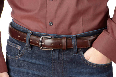 The Stallion: Men's Brown Stitched Italian Leather Belt With Chrome Buckle 1.25" - Bullhide Belts