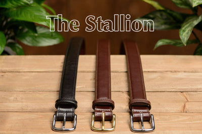 The Stallion: Men's Brown Stitched Italian Leather Belt With Chrome Buckle 1.25" - Bullhide Belts