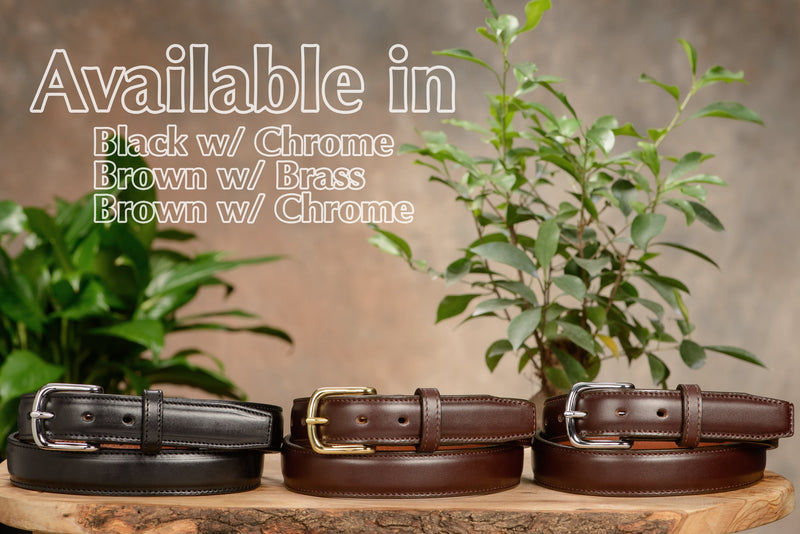 The Stallion: Brown Stitched Italian Leather With Steel Core And Brass Buckle 1.25" - Bullhide Belts