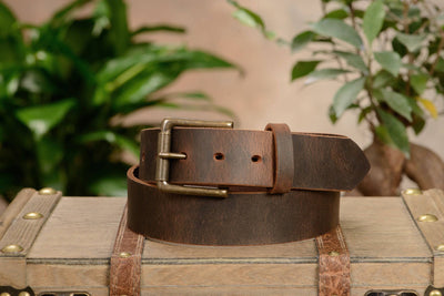 The Crazy Horse: Men's Rustic Brown Non Stitched Leather Belt 1.50" - Bullhide Belts