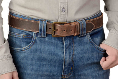 The Crazy Horse: Men's Rustic Brown Stitched Leather Belt 1.50" - Bullhide Belts