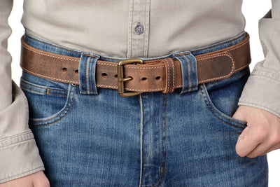 The Crazy Horse: Men's Rustic Brown Stitched Leather Belt Max Thick With Steel Core 1.50" - Bullhide Belts
