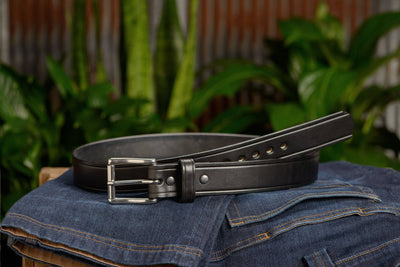 The Eastwood: Men's Black Creased Accent Leather Belt Max Thick 1.50" - Bullhide Belts