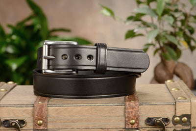 The Eastwood: Men's Black Creased Accent Leather Belt Max Thick 1.50" - Bullhide Belts