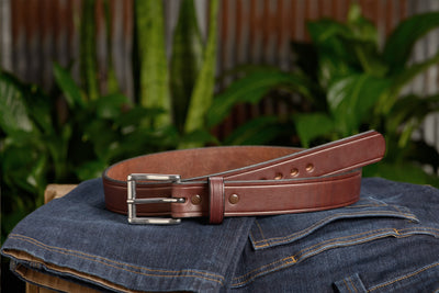 The Eastwood: Men's Brown Creased Accent Leather Belt Max Thick 1.50" - Bullhide Belts